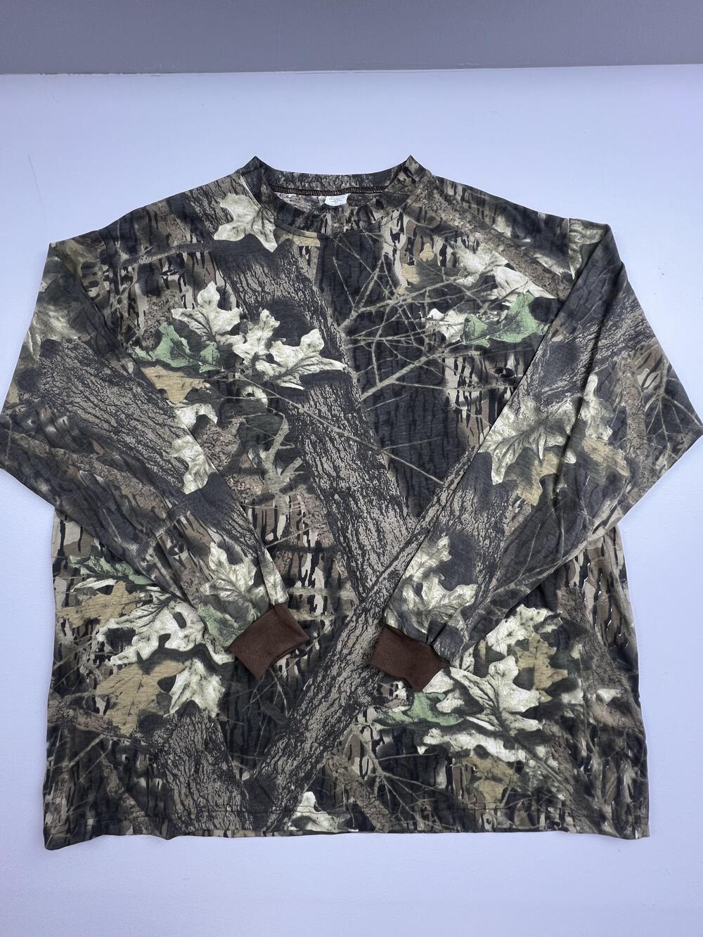 Vintage Mossy Oak Shirt Mens 3XL Brown Camo Long Sleeve Hunting Crewneck USA